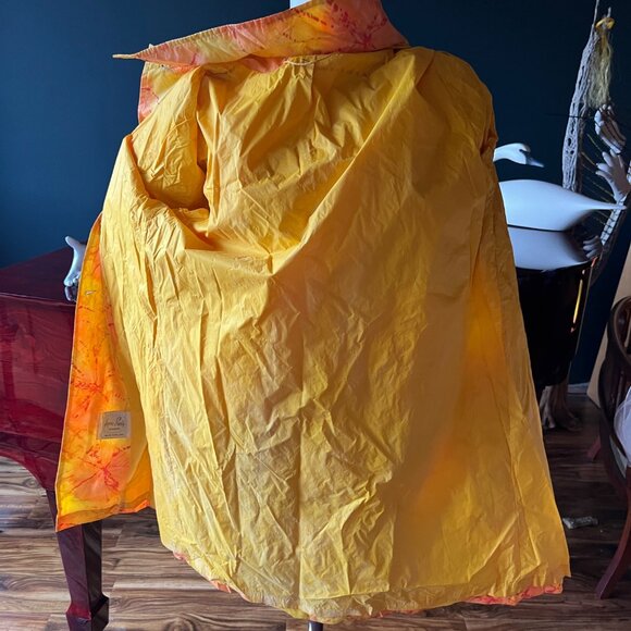Vintage Aqua-Sheen Raincoat 60s 70s Tie Dye Sunburst Groovy Mod Butter Yellow - Picture 7 of 8